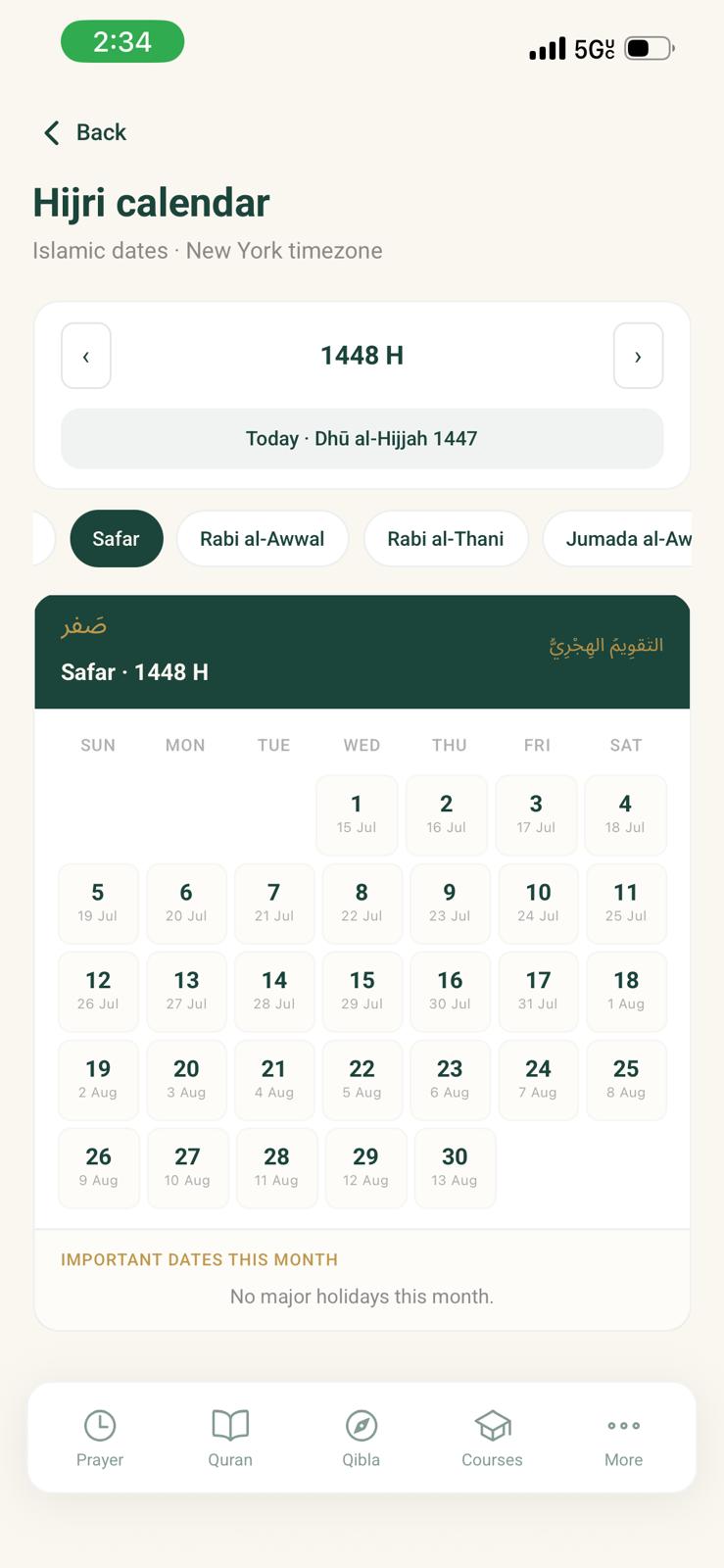 Hijri calendar: Islamic dates in New York timezone